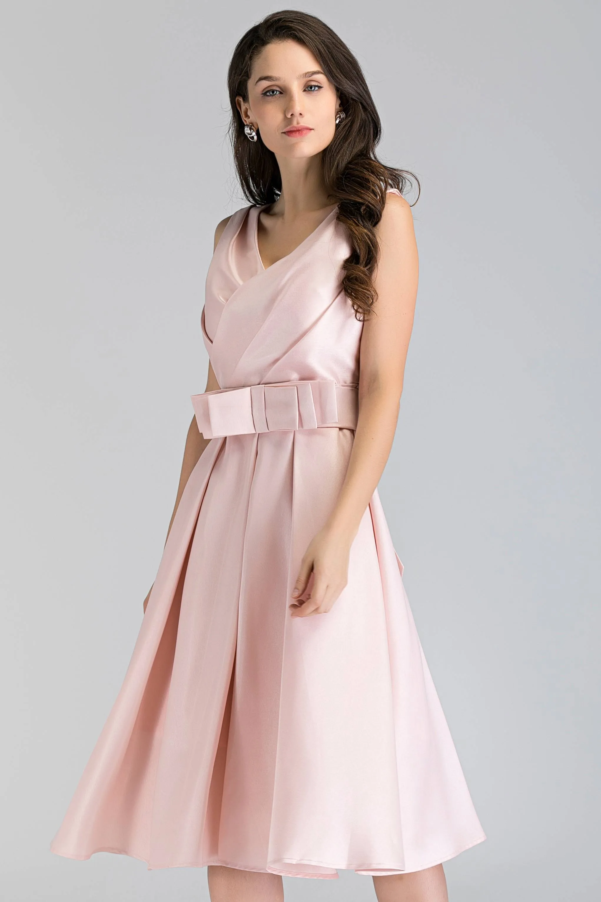 Pink Pearl Silk Midi Ball Dress