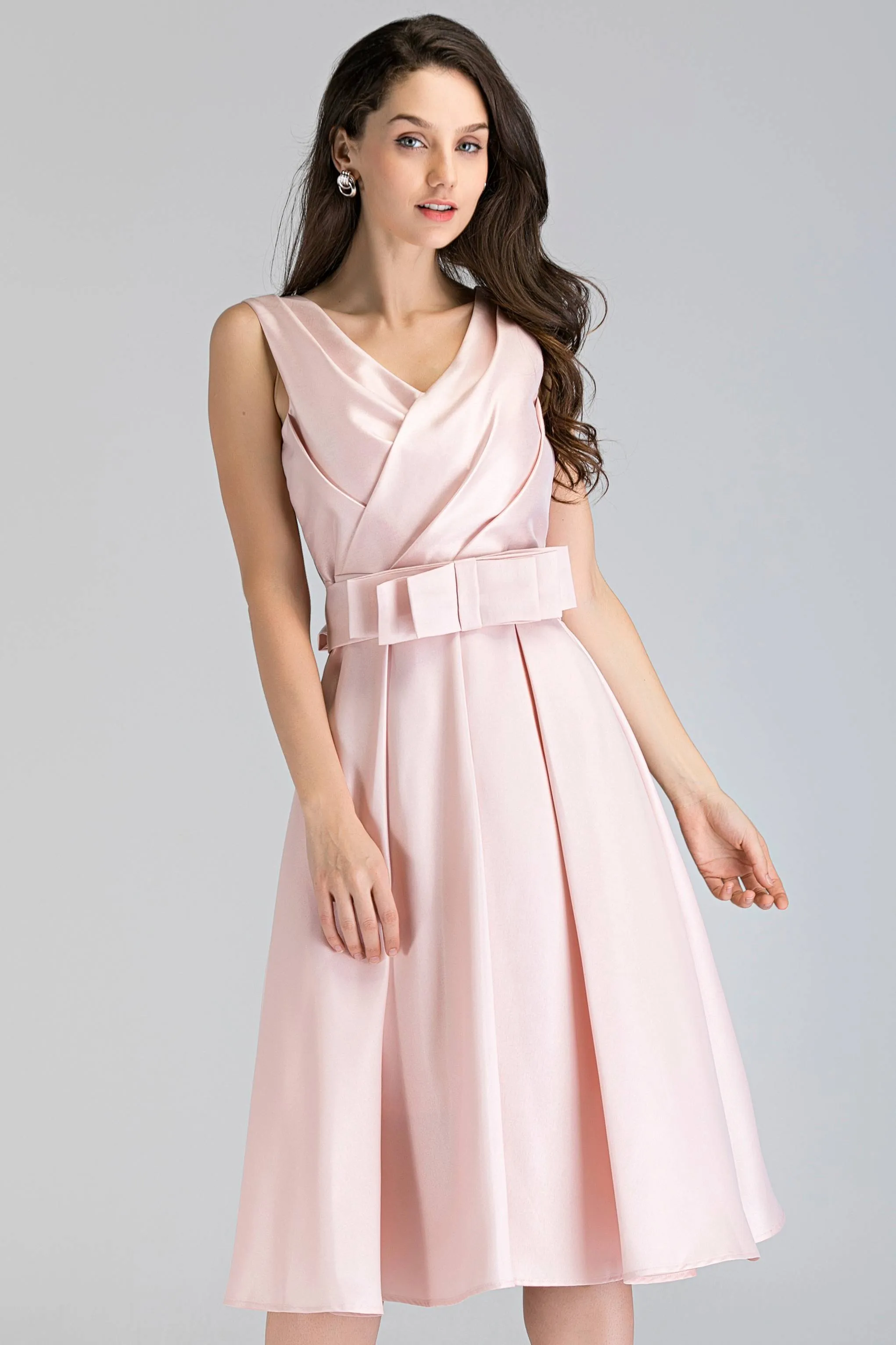 Pink Pearl Silk Midi Ball Dress