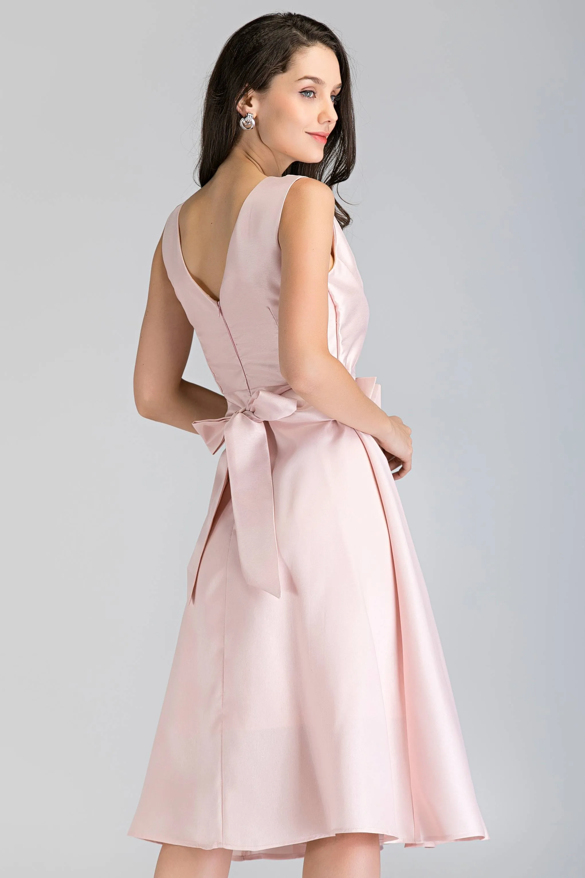 Pink Pearl Silk Midi Ball Dress