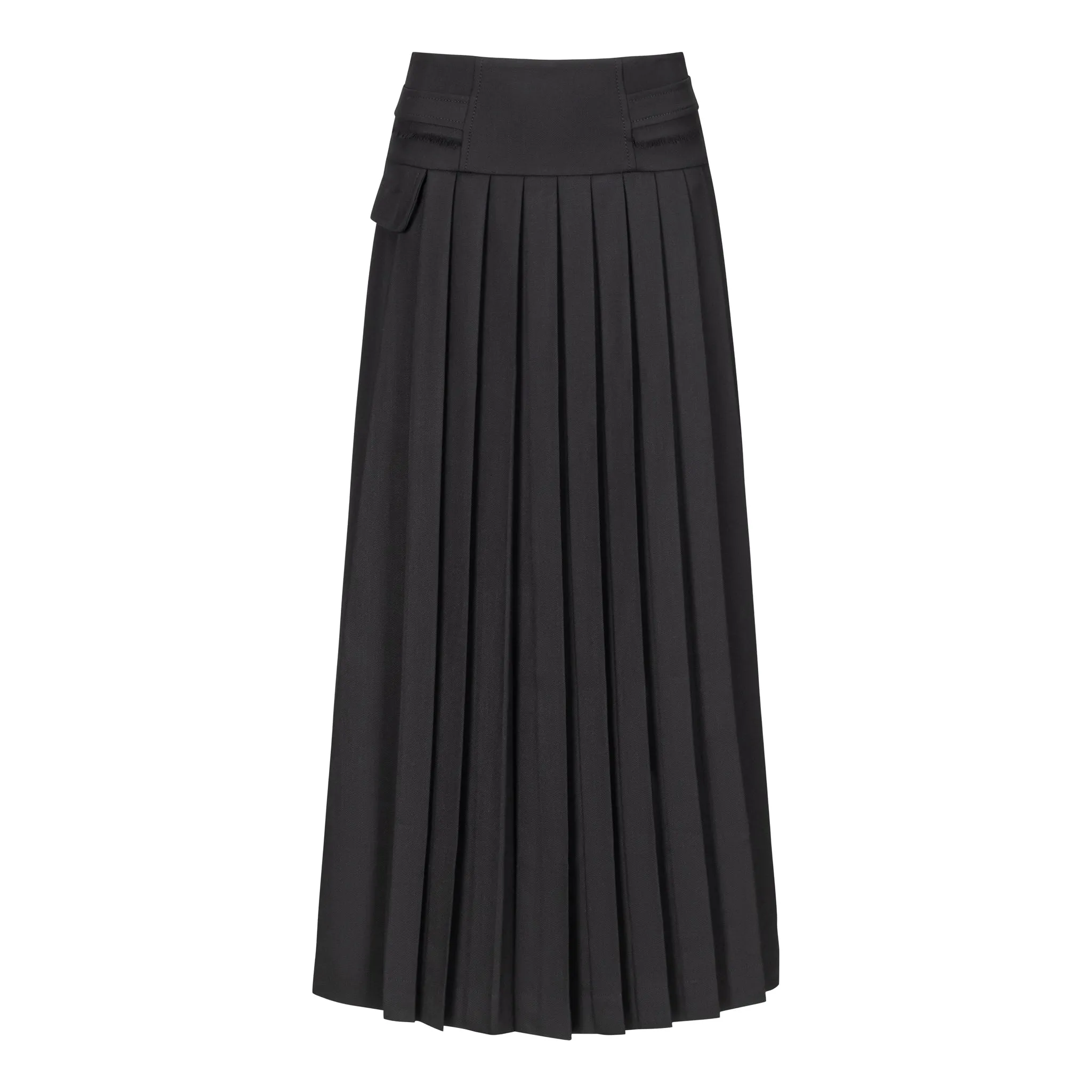 Pleated Wool Midi Skirt - Black