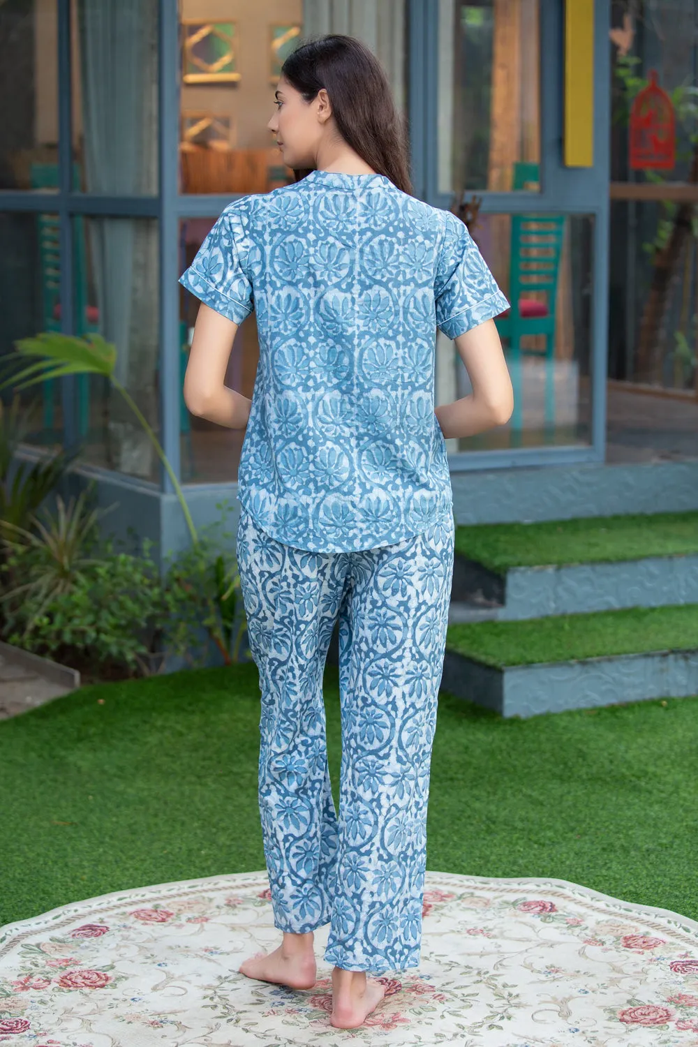 Printed Pure cotton Button down Night suit