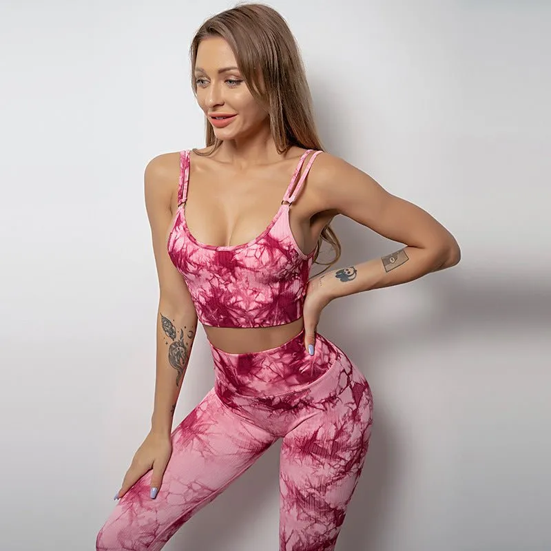 Printing women tie-dye yoga workout sports wear camouflage bra leggings suit set camo fitness & yoga wear