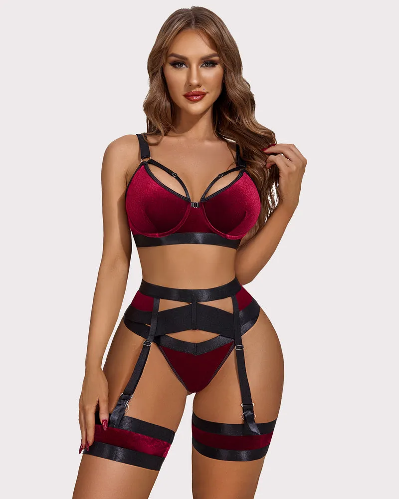 Push Up 5 Piece Lingerie Set with Garter