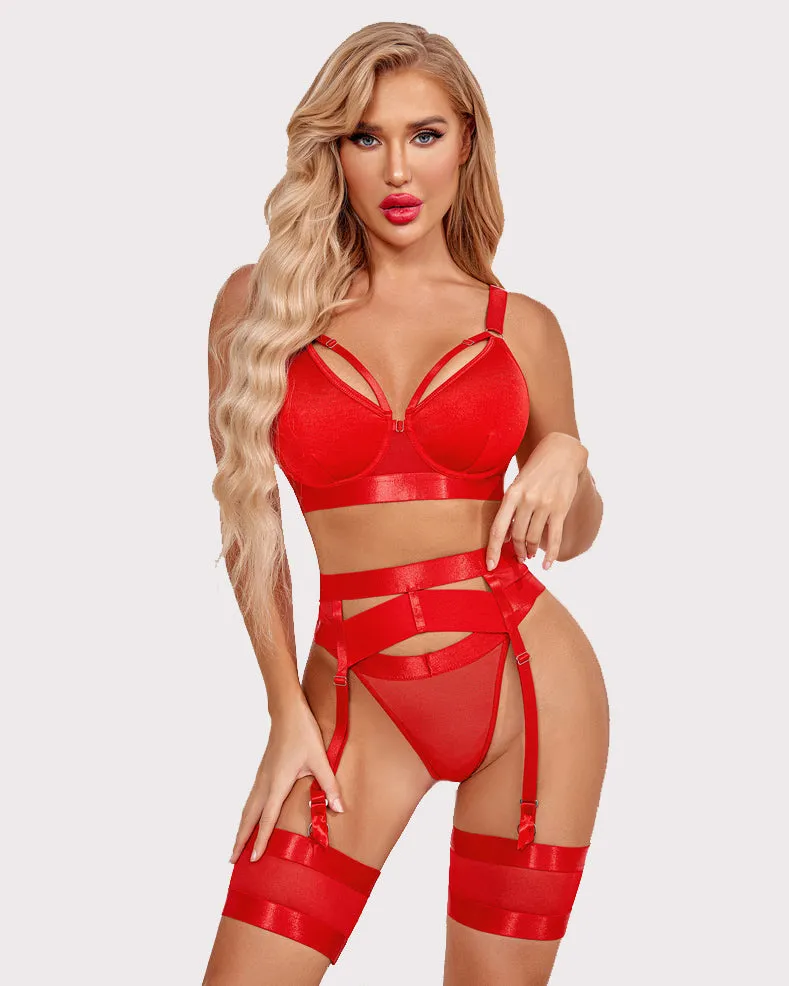 Push Up 5 Piece Lingerie Set with Garter