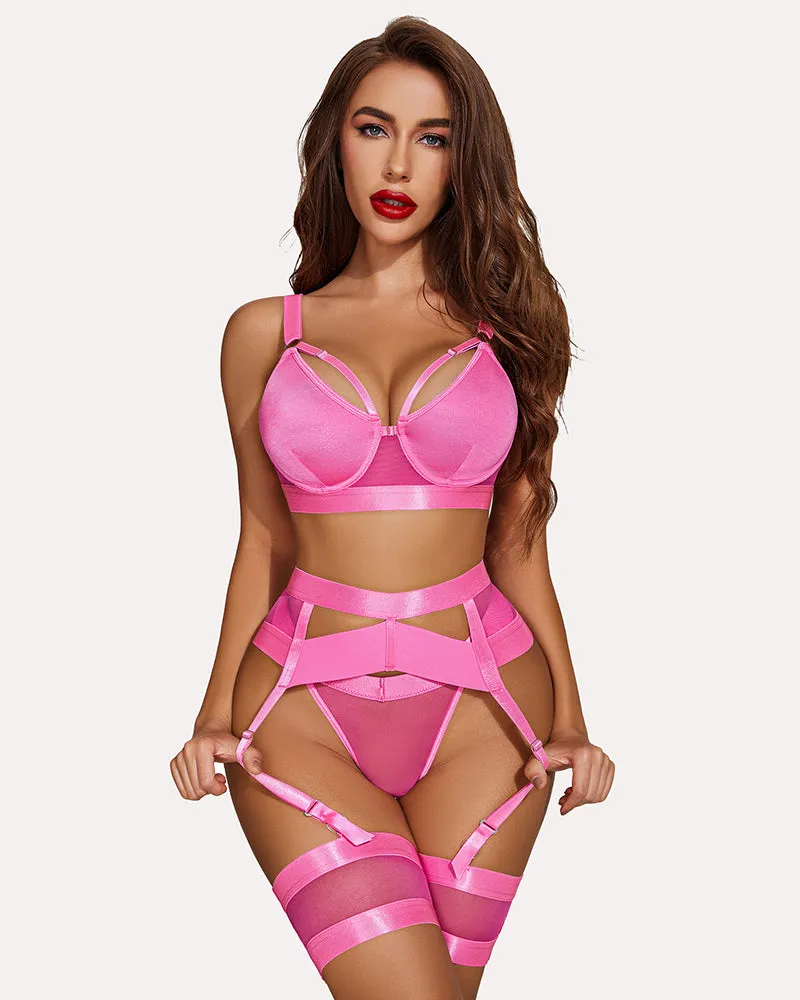 Push Up 5 Piece Lingerie Set with Garter