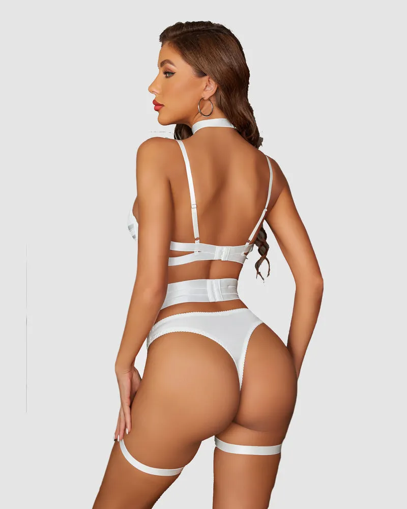 Push Up Bondaged 5 Piece Strappy Lingerie Set