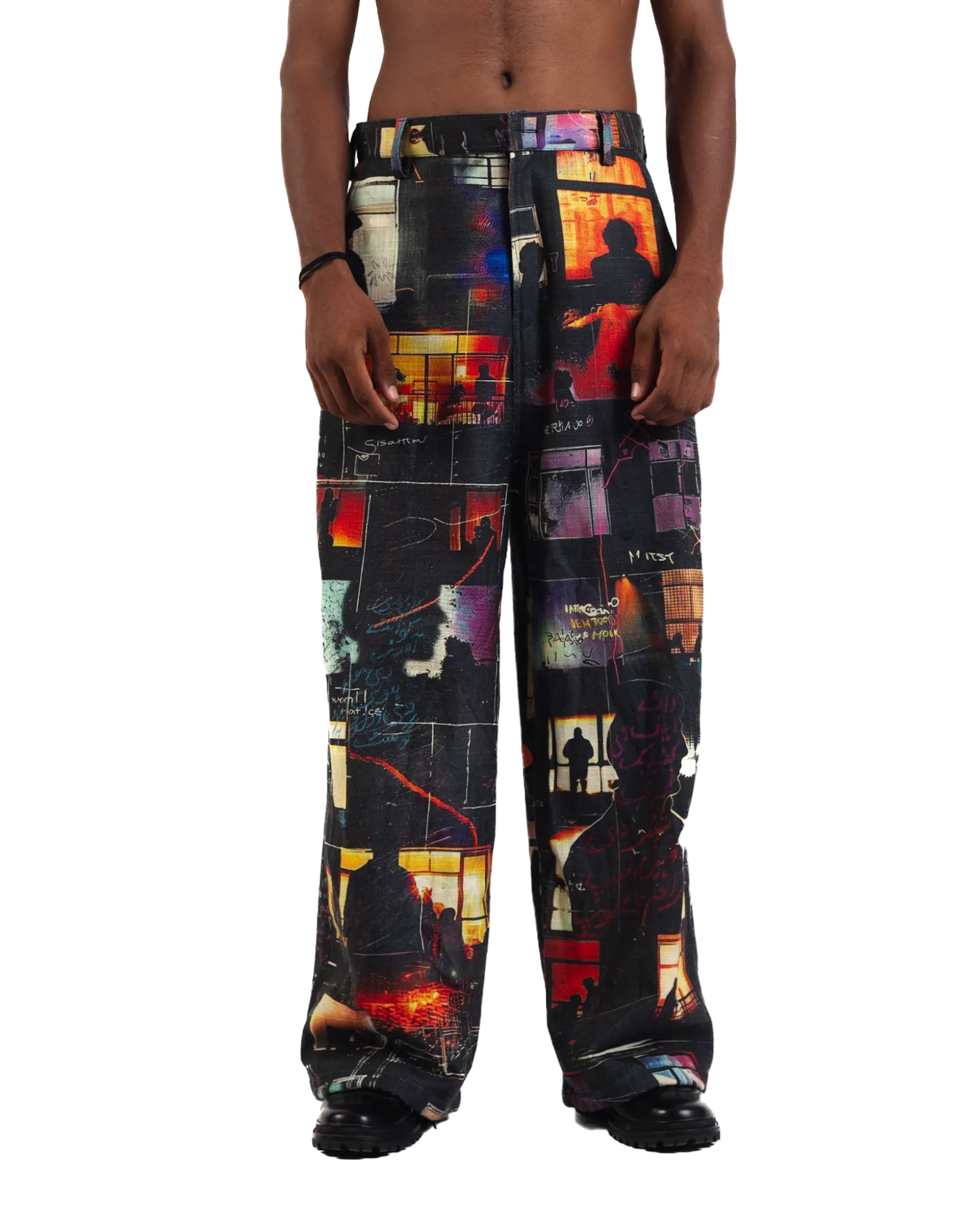 "Nocturnal Ride" Printed Straight Leg Trousers