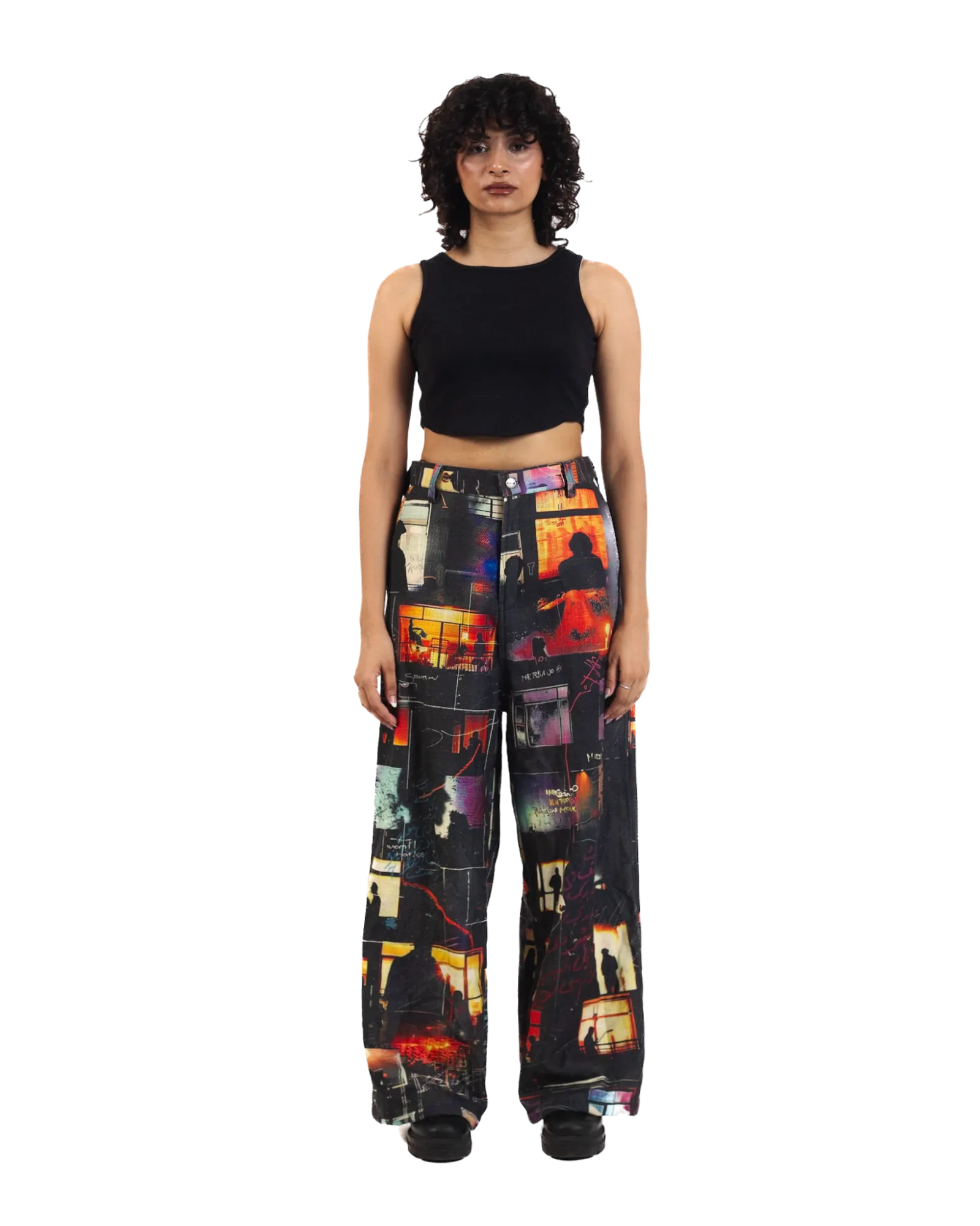 "Nocturnal Ride" Printed Straight Leg Trousers