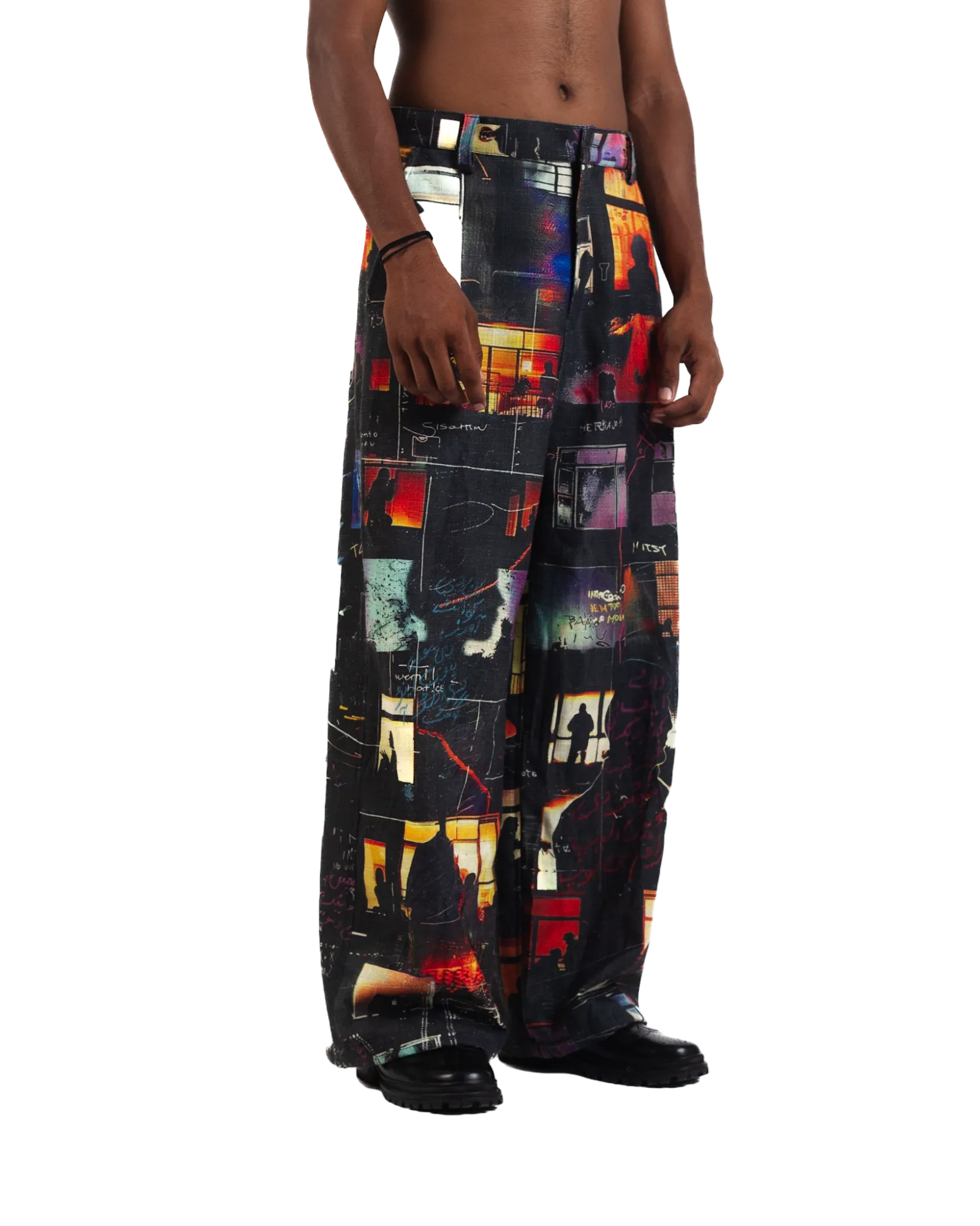 "Nocturnal Ride" Printed Straight Leg Trousers