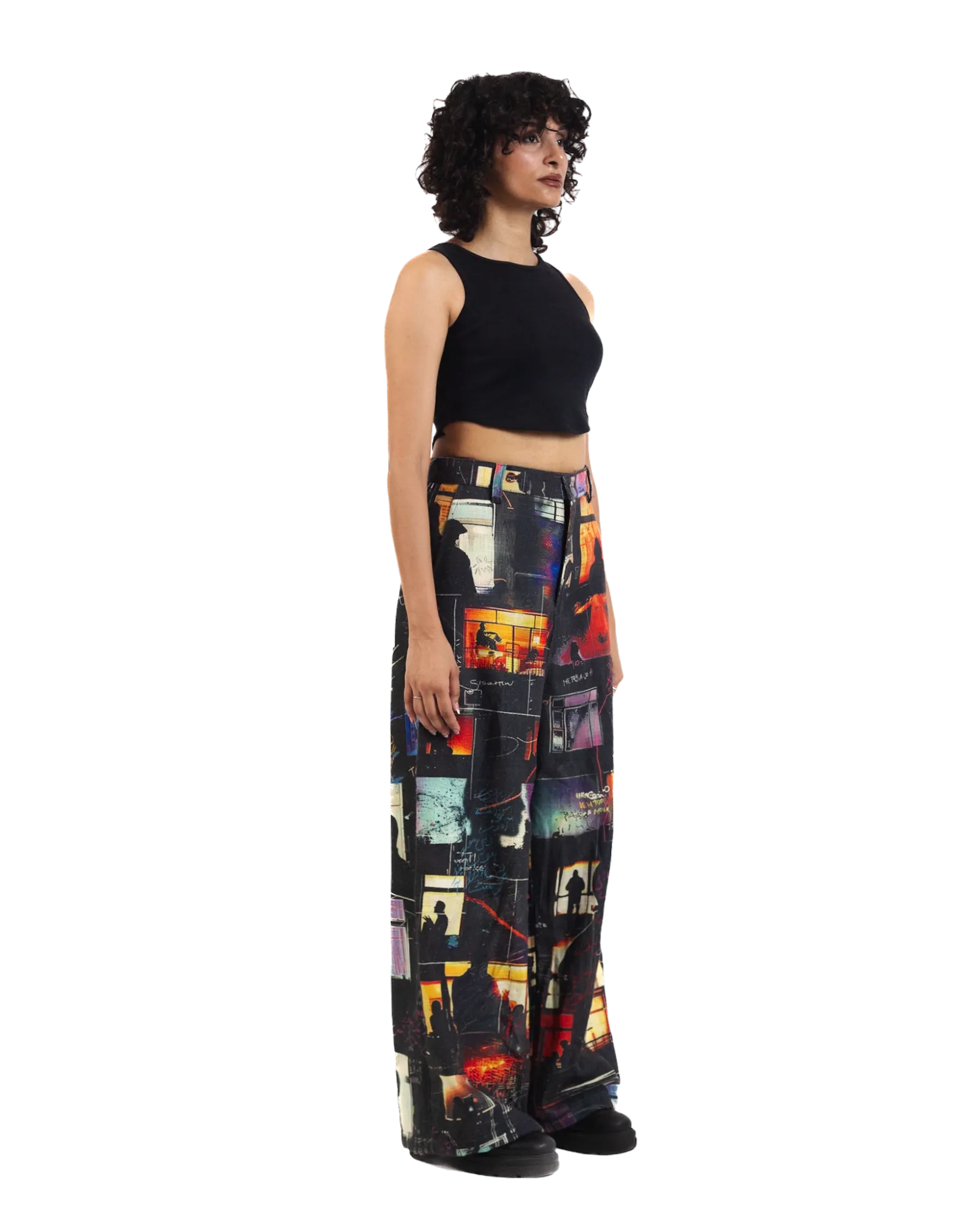 "Nocturnal Ride" Printed Straight Leg Trousers