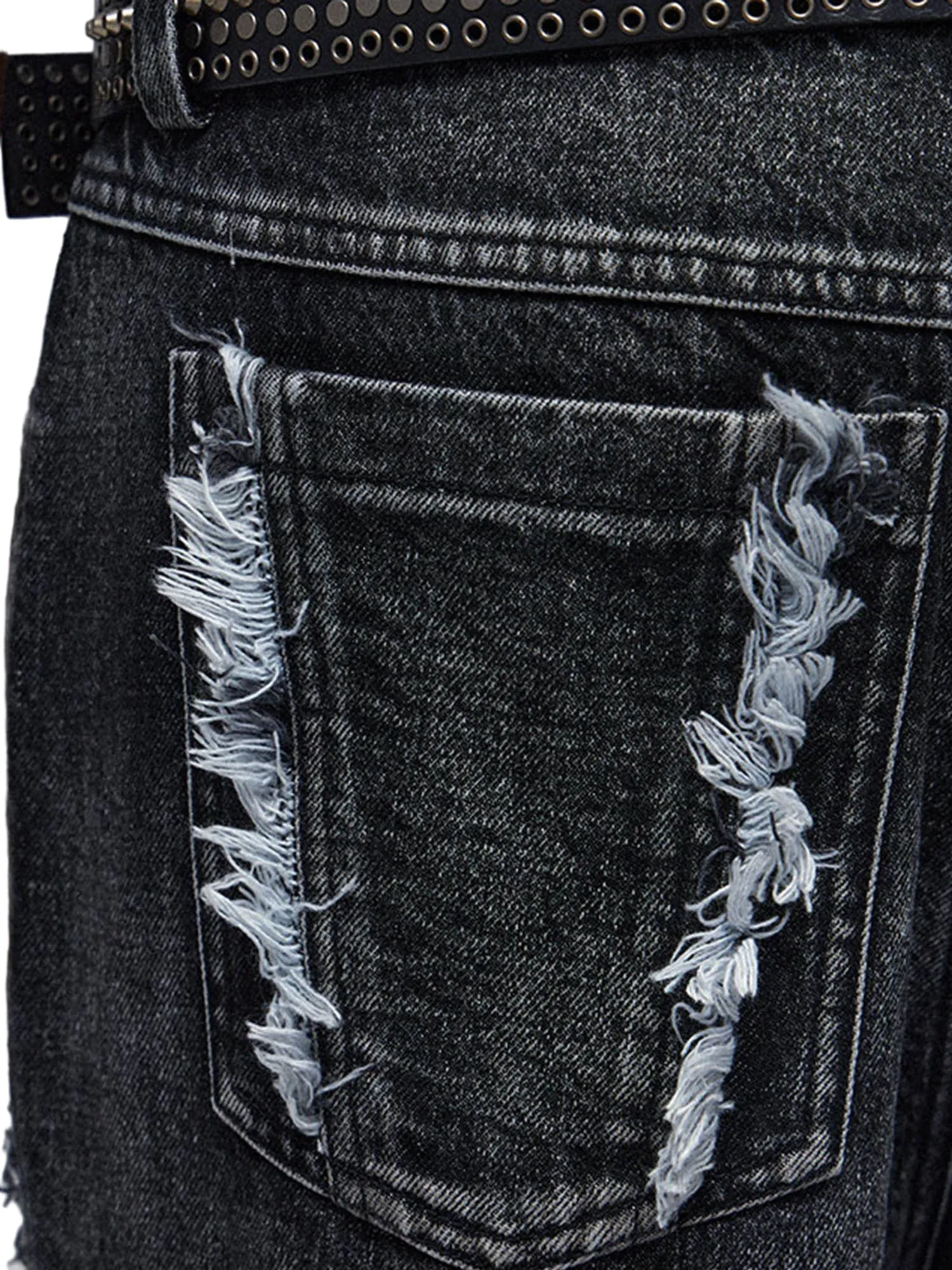 Retro Multi-Pull Washed Distressed Tassel Jeans - 2097