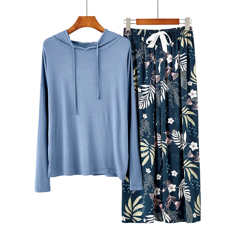 RH Pajama Set Women Hooded Long Sleeve Printed Pants Sleepwear Pajama RHW4019