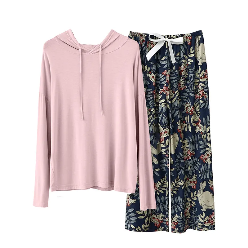 RH Pajama Set Women Hooded Long Sleeve Printed Pants Sleepwear Pajama RHW4019