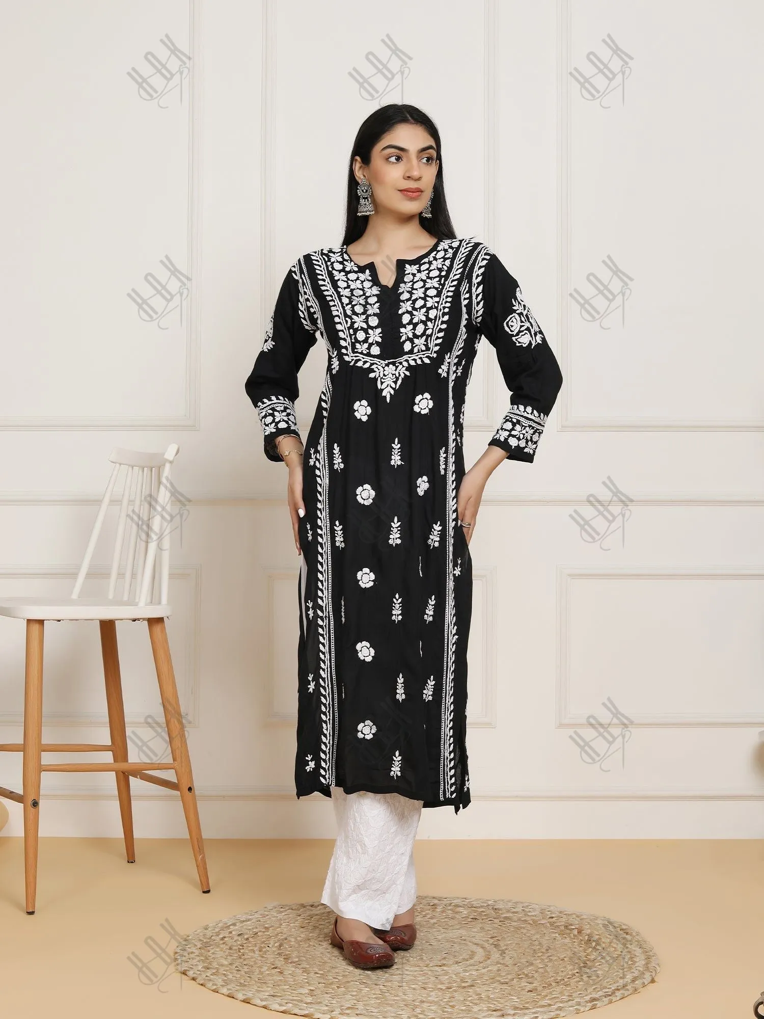 Saba Chikankari kurta in modal cotton - Black