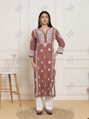 Saba Chikankari  kurta in modal cotton - Dark Peach