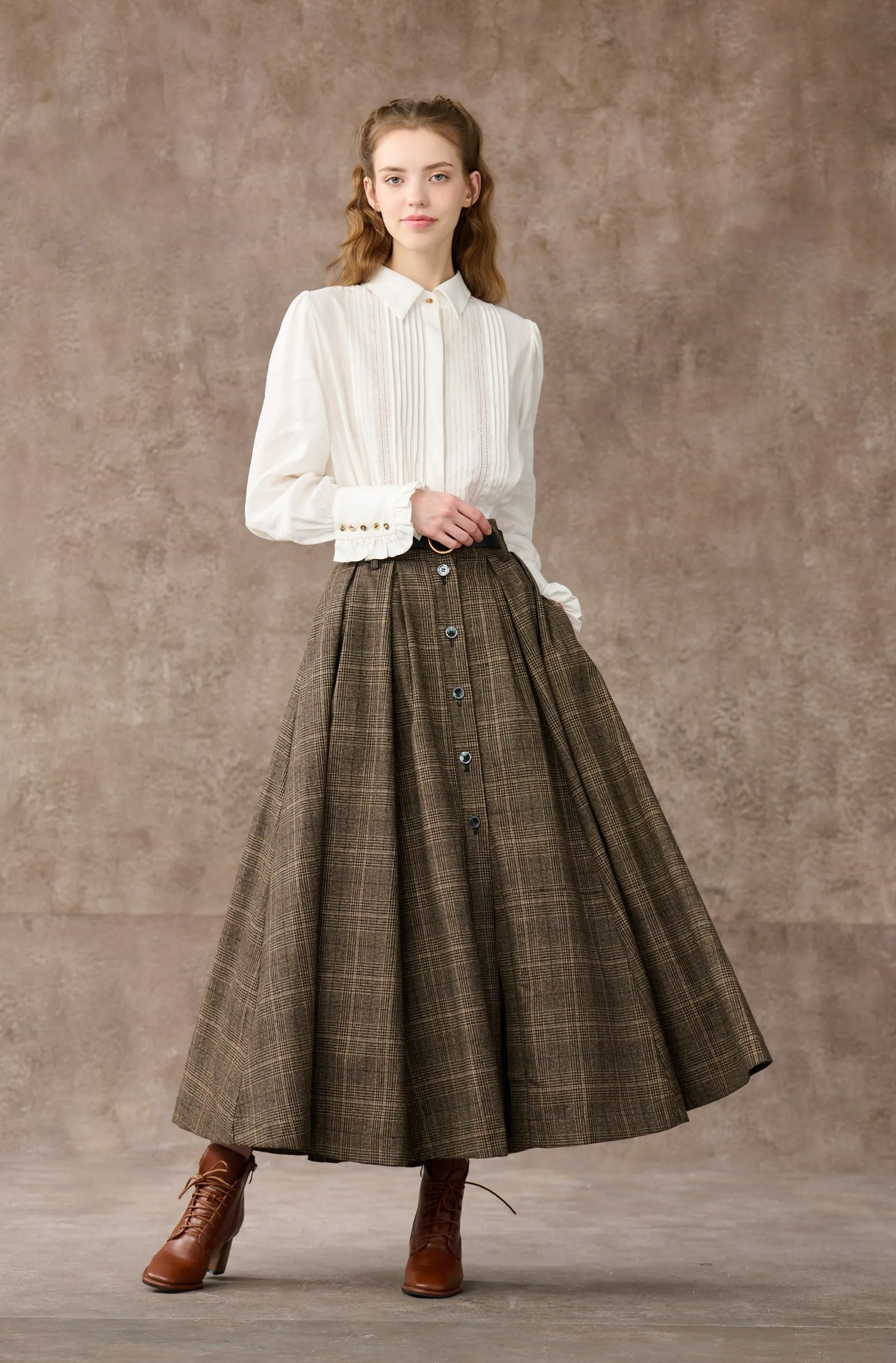 Santal 3 | Retro Plaid Midi Wool Skirt