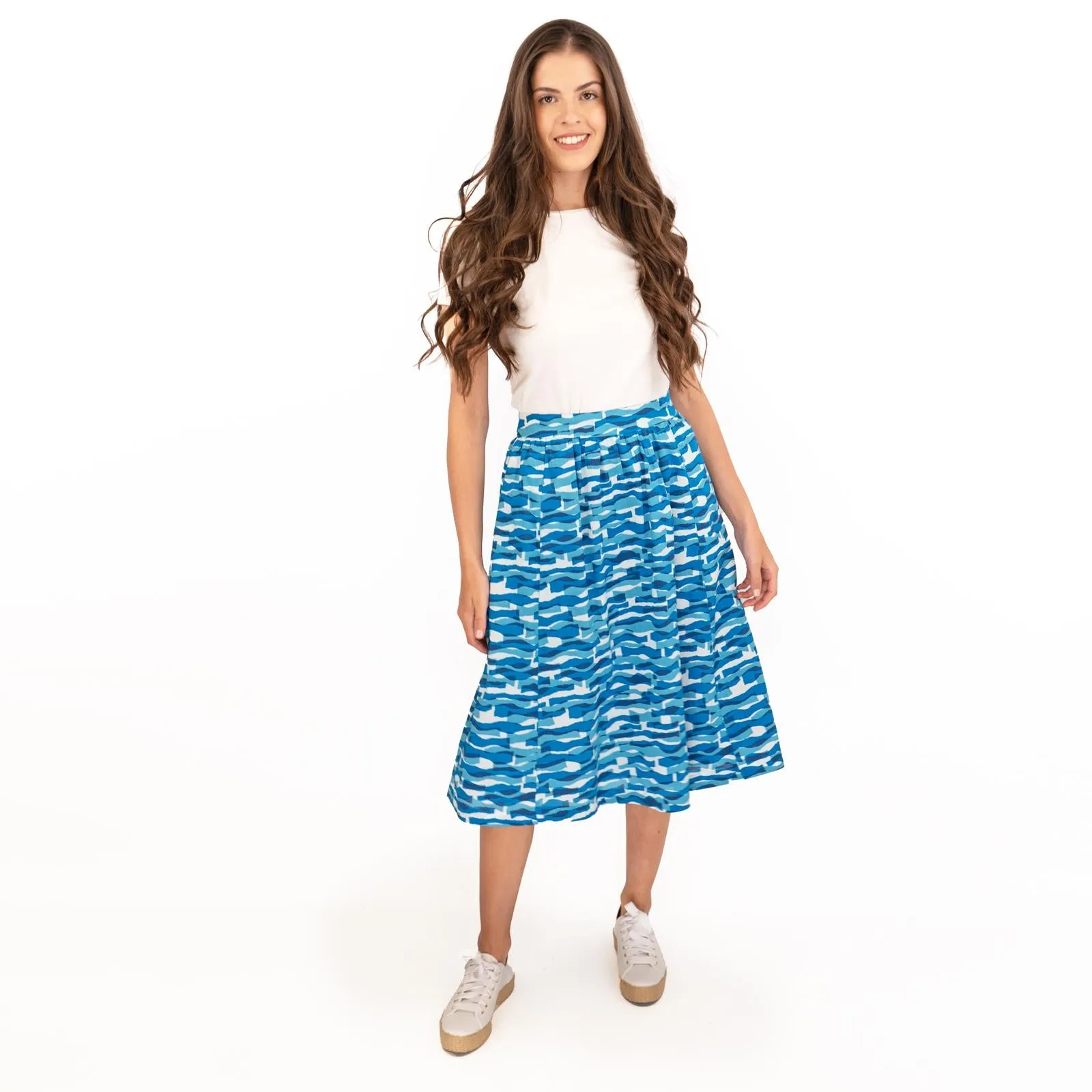 Seasalt Blue Waves Flare Midi Skirts with Pockets