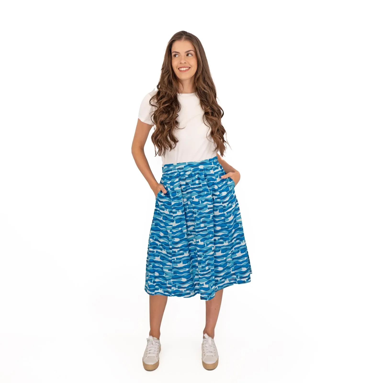 Seasalt Blue Waves Flare Midi Skirts with Pockets