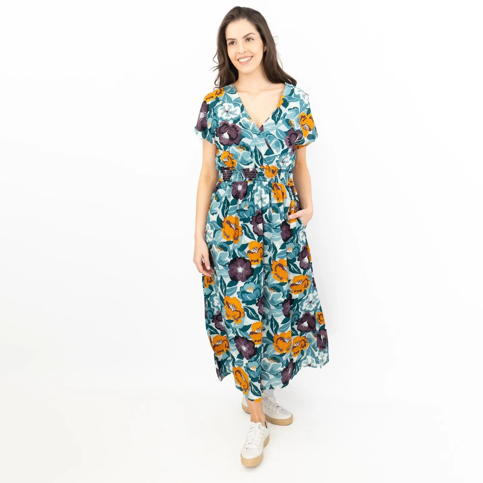 Seasalt Floral Blue Tresillian Walk Smocked Midi Dress