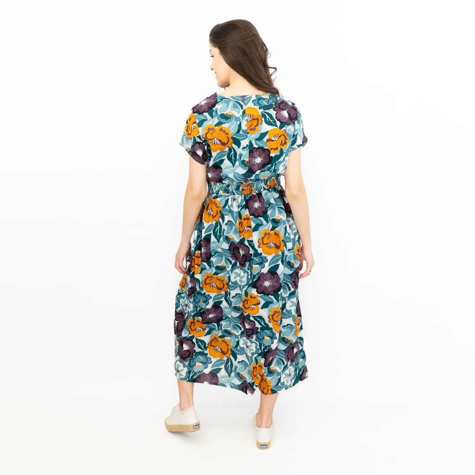 Seasalt Floral Blue Tresillian Walk Smocked Midi Dress