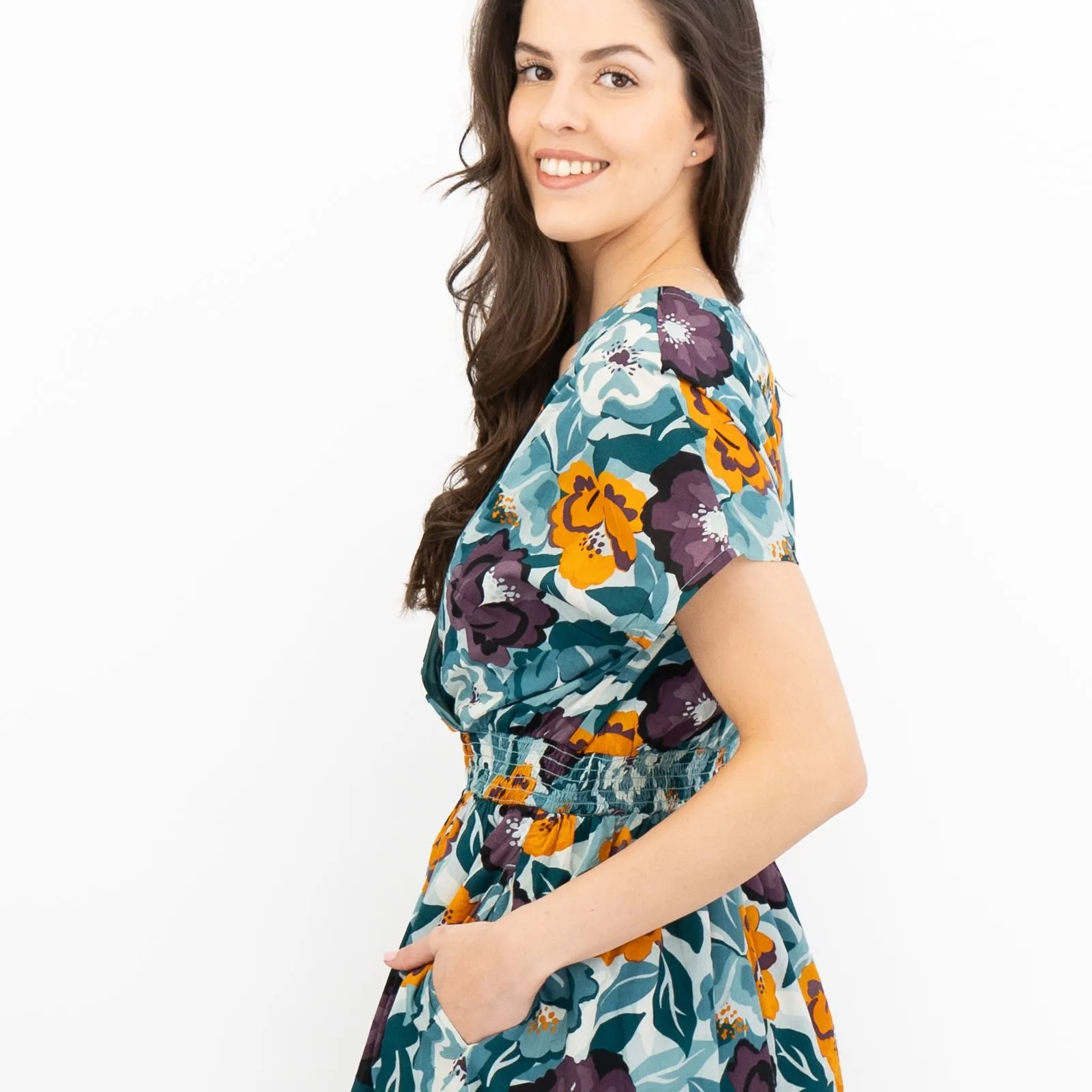 Seasalt Floral Blue Tresillian Walk Smocked Midi Dress