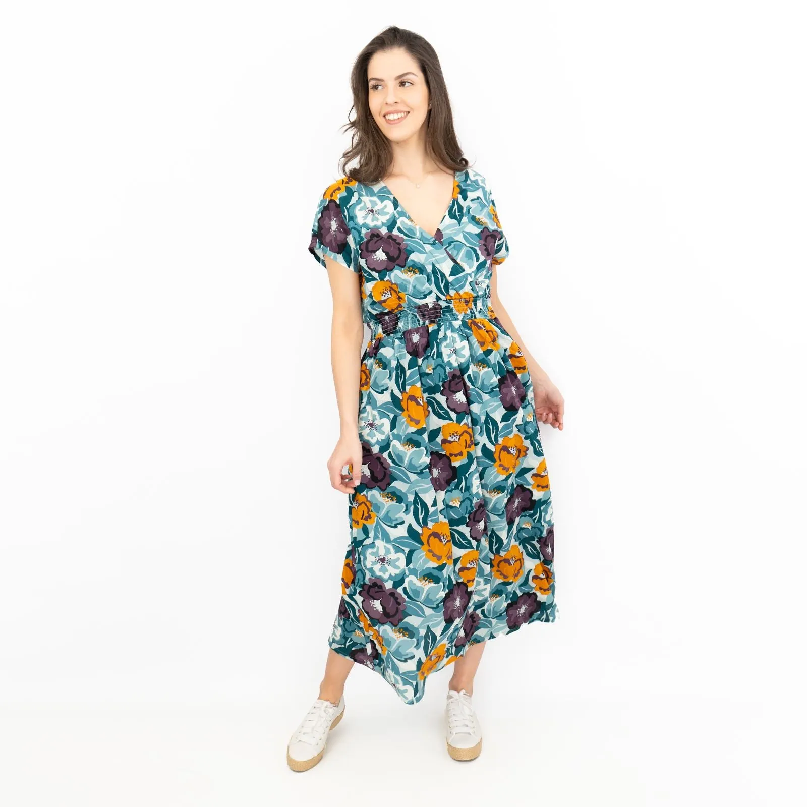 Seasalt Floral Blue Tresillian Walk Smocked Midi Dress