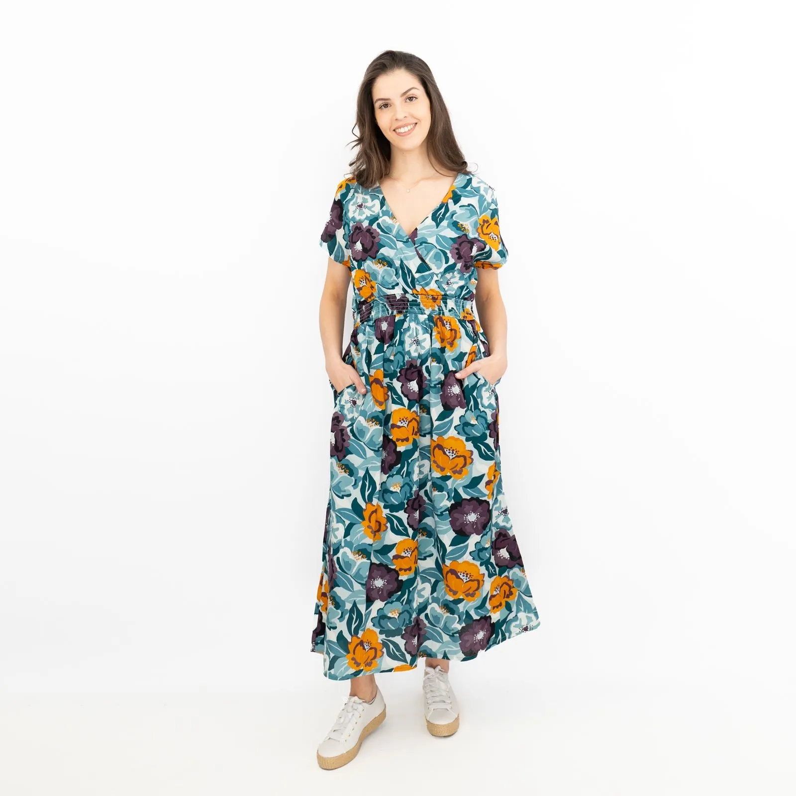 Seasalt Floral Blue Tresillian Walk Smocked Midi Dress