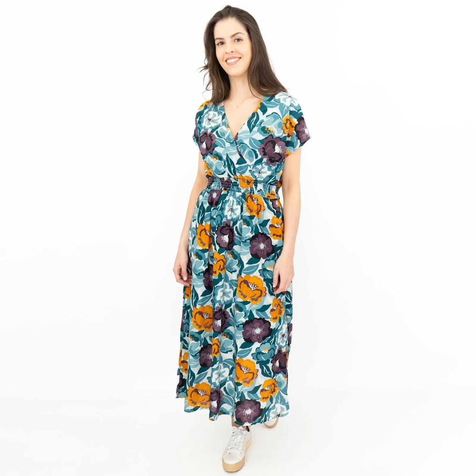 Seasalt Floral Blue Tresillian Walk Smocked Midi Dress