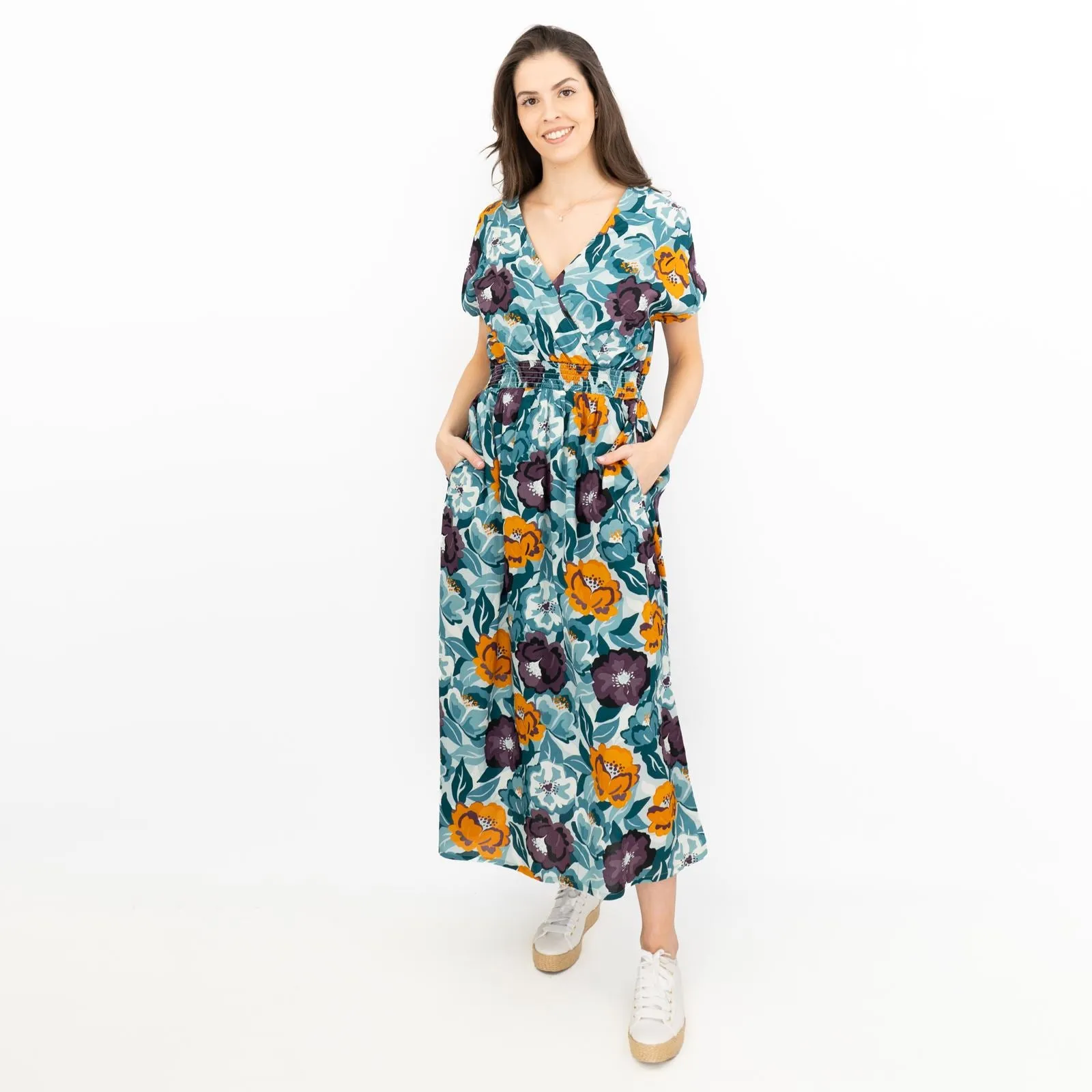 Seasalt Floral Blue Tresillian Walk Smocked Midi Dress