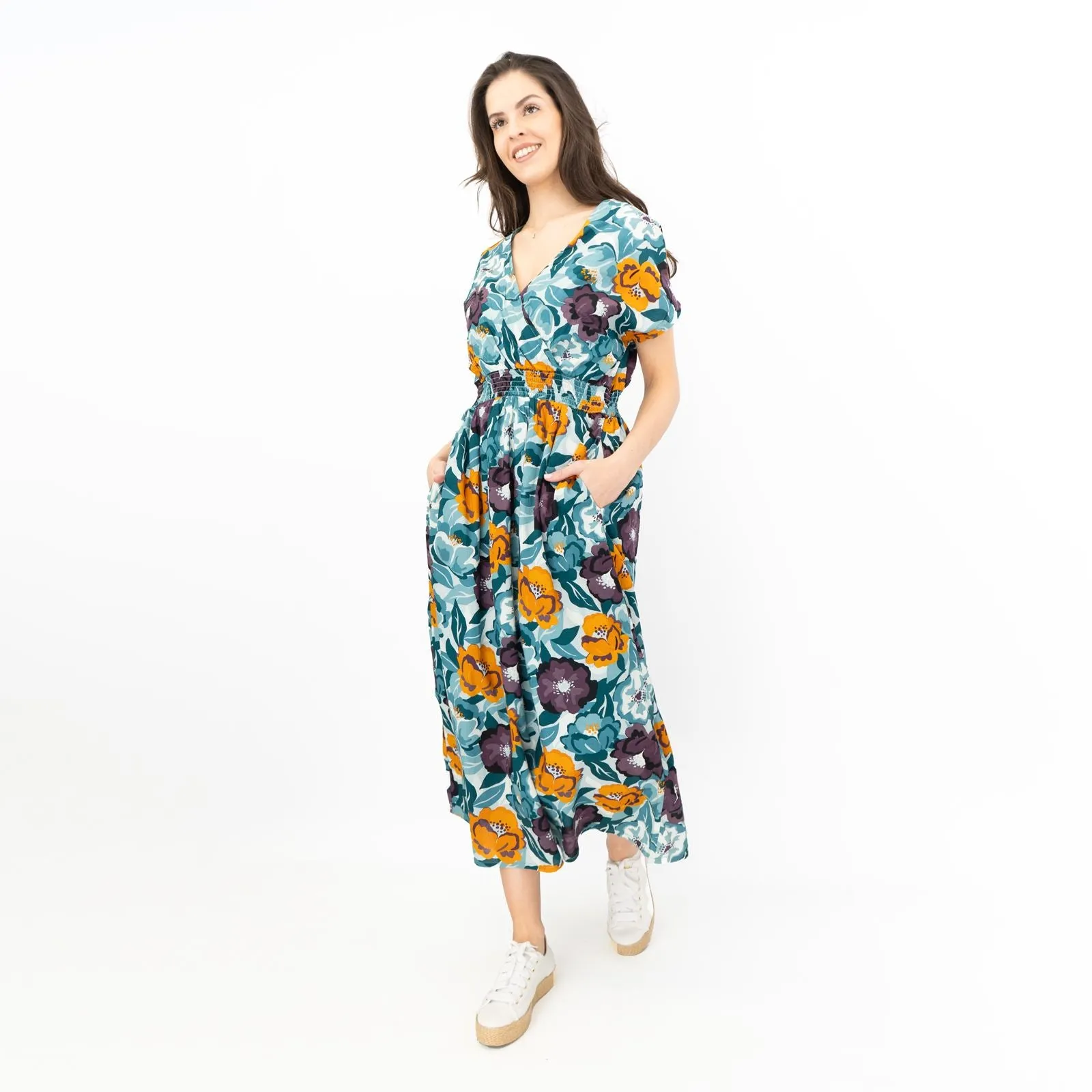 Seasalt Floral Blue Tresillian Walk Smocked Midi Dress