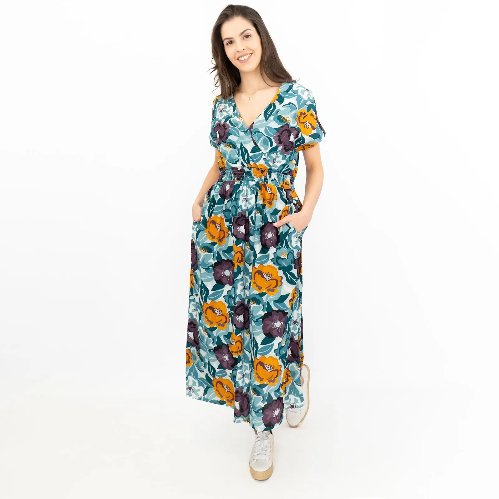 Seasalt Floral Blue Tresillian Walk Smocked Midi Dress