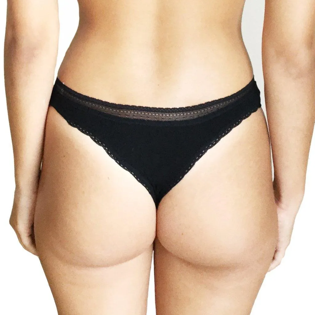 Serena Pima Cotton Lace Trim Thong - Clearance Rack