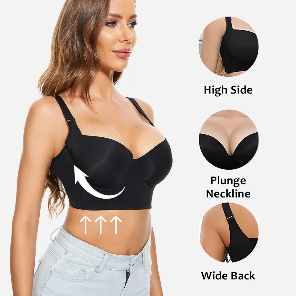 SheCurve® Push-Up Back Smoothing Bra - Black Beige (2 PACK）