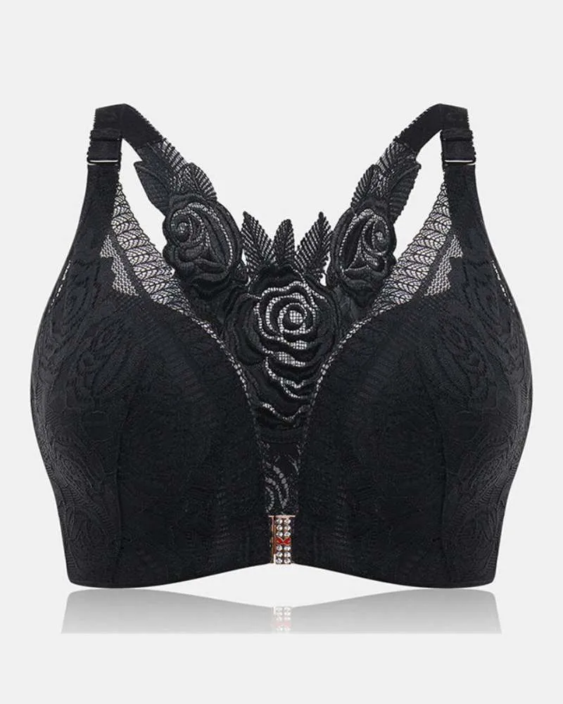 SheCurve® Rose Embroidery Front Closure Bra