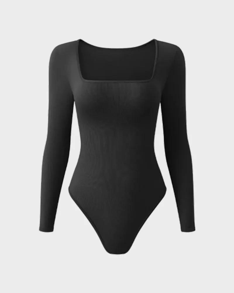 SheCurve® Sexy Square Neck Long Sleeve Bodysuits