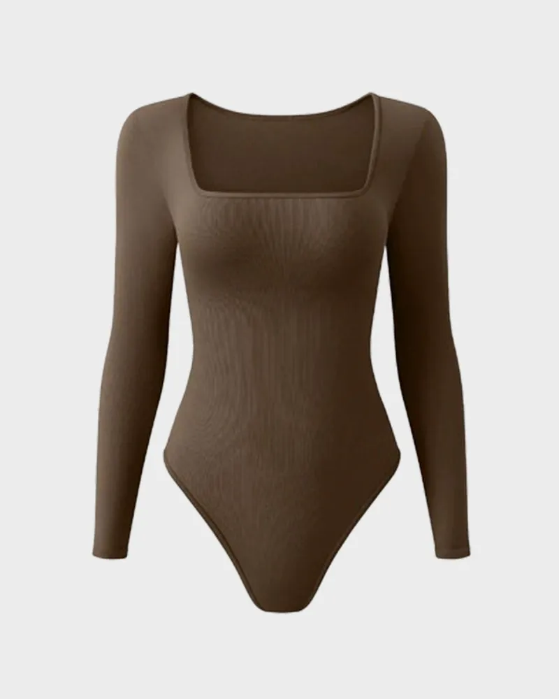 SheCurve® Sexy Square Neck Long Sleeve Bodysuits