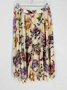 Size L Cream/Multi Floral Pleated Designer Skirt