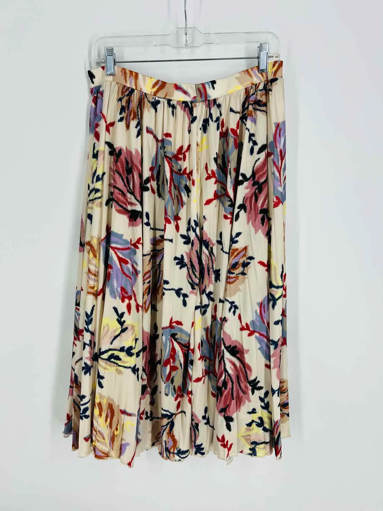 Size L Cream/Multi Floral Pleated Designer Skirt