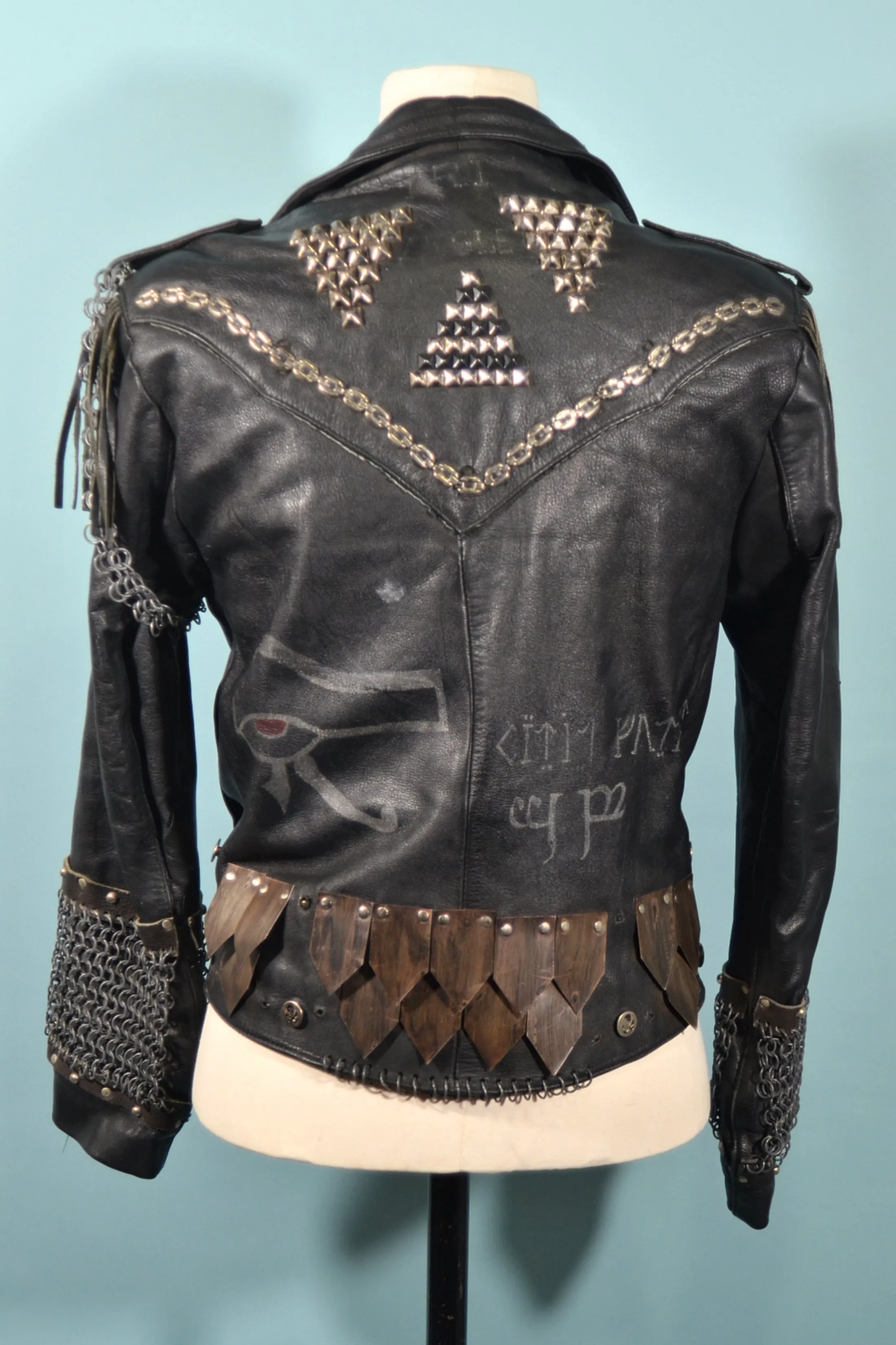 SOLD Vintage Black Leather Punk Motorcycle Jacket, OOAK Studs, Chainmaille SZ 40