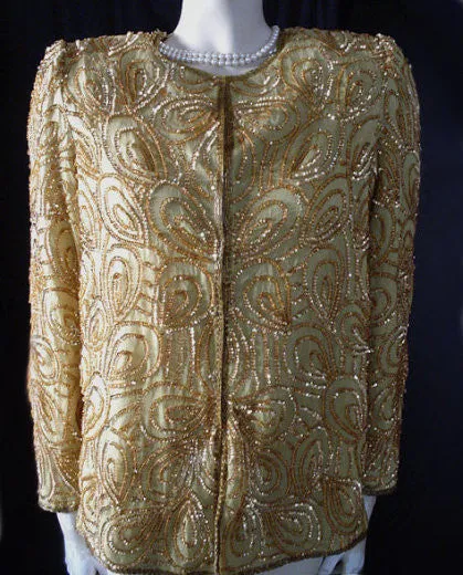 *SPARKLING DENISE ELLE SEQUIN & BEADED SILK EVENING JACKET FOR THE HOLIDAYS