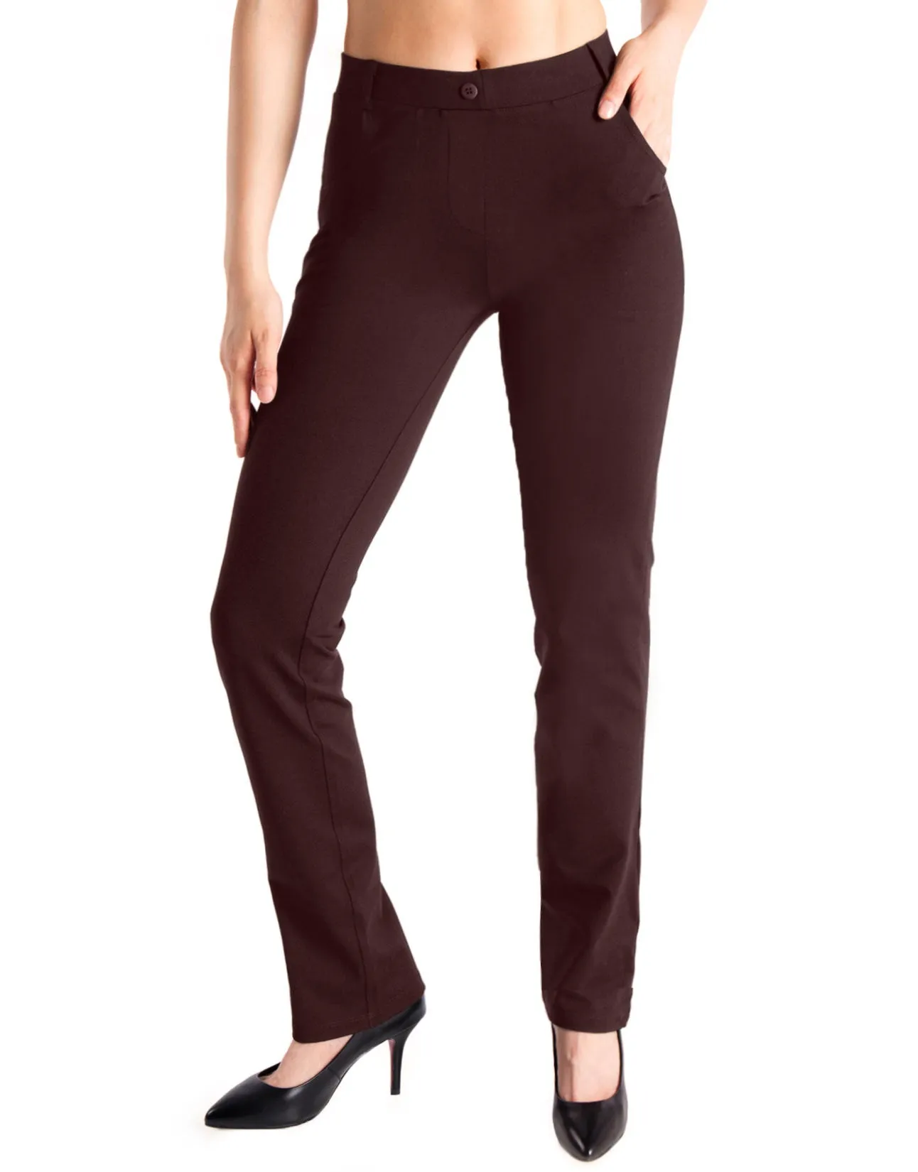 Straight Leg Yoga Dress Pants, 4 Pockets (Burgundy)