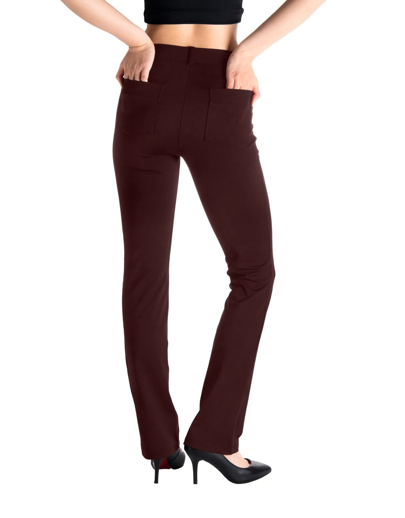 Straight Leg Yoga Dress Pants, 4 Pockets (Burgundy)