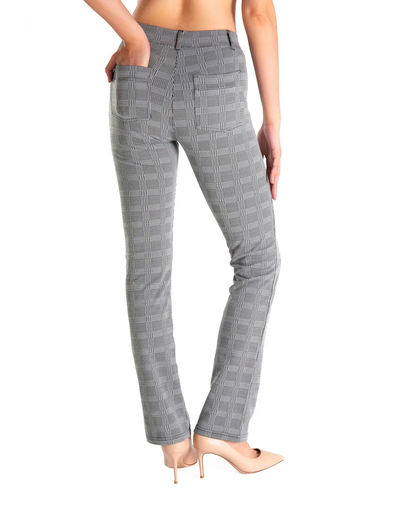 Straight Leg Yoga Dress Pants, 4 Pockets (Plaid)