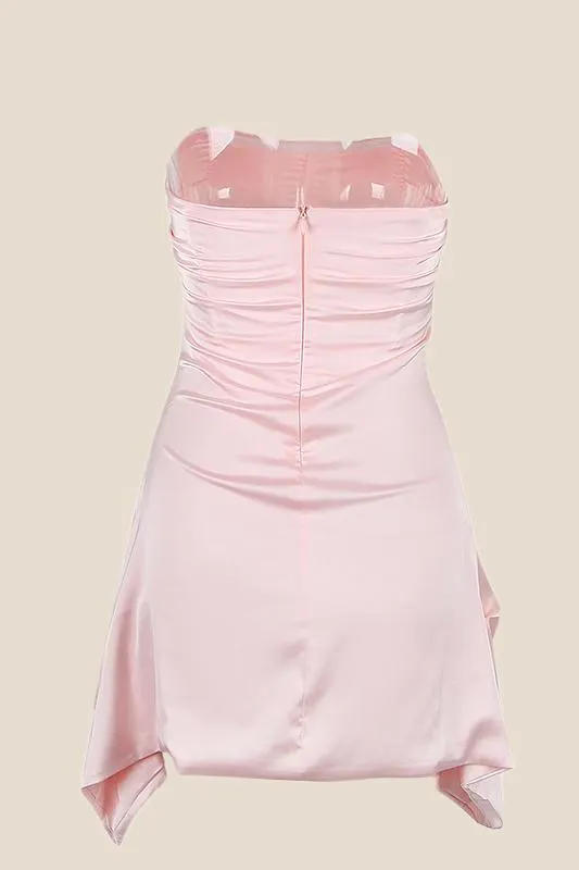 Strapless Pink Ruched Short Homecoming Dress