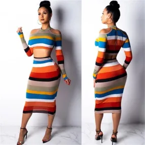 Striped 2 piece Body con Skirt set