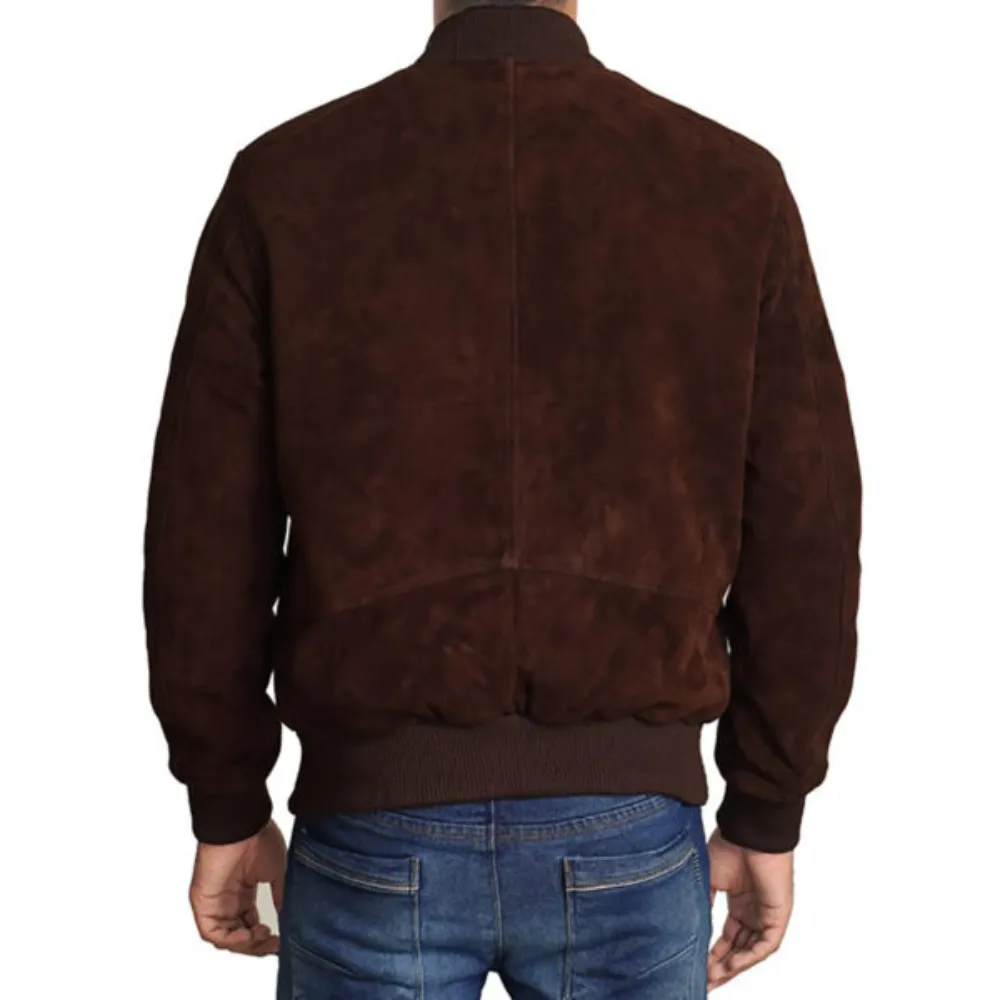 Stylozone Mens Dark Brown Suede Leather Bomber Jacket