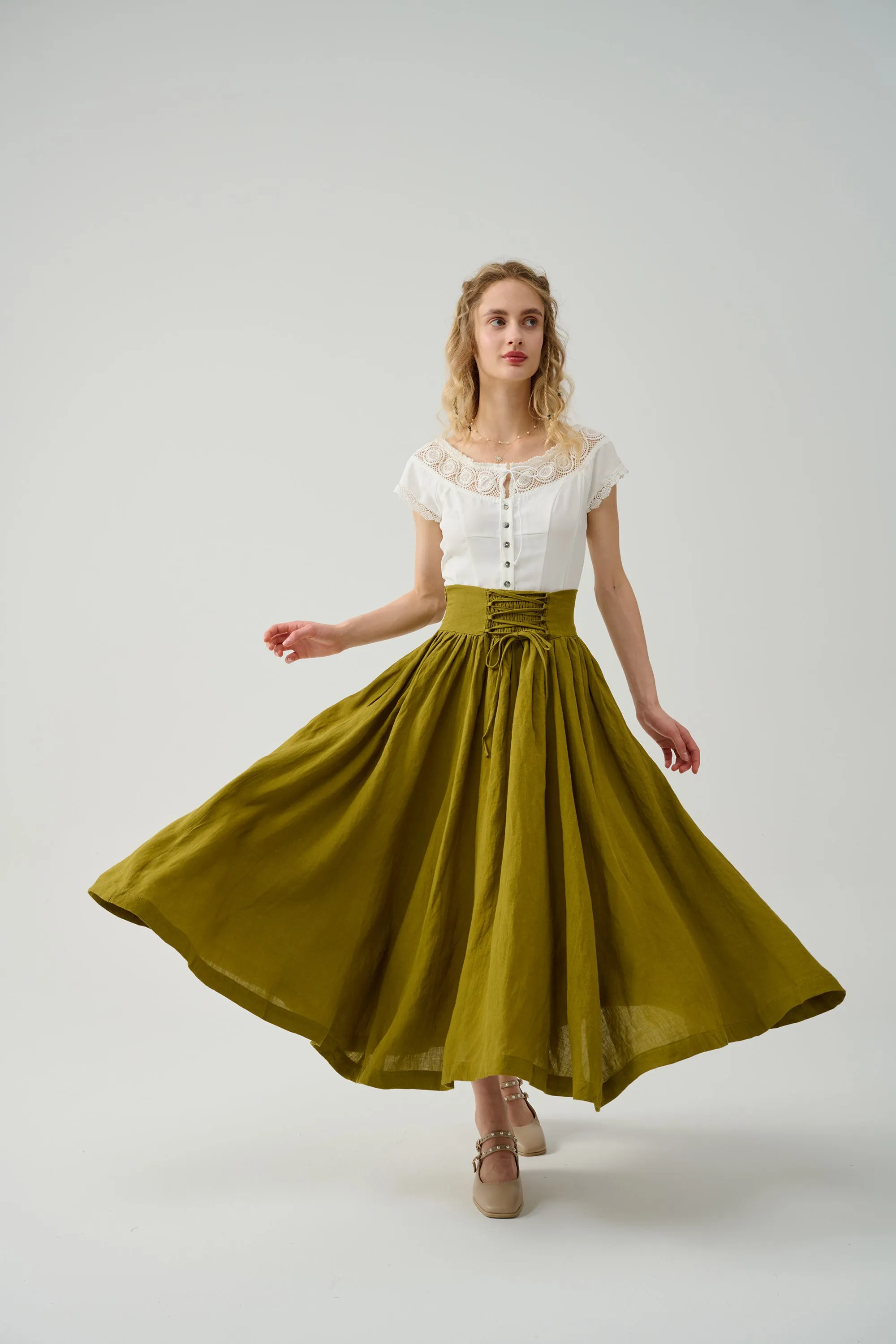 Tea Dance 5 | Lace-up Maxi Linen Skirt