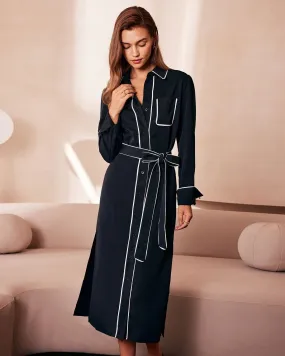 The Black Contrast Belted Shirt Midi Dress