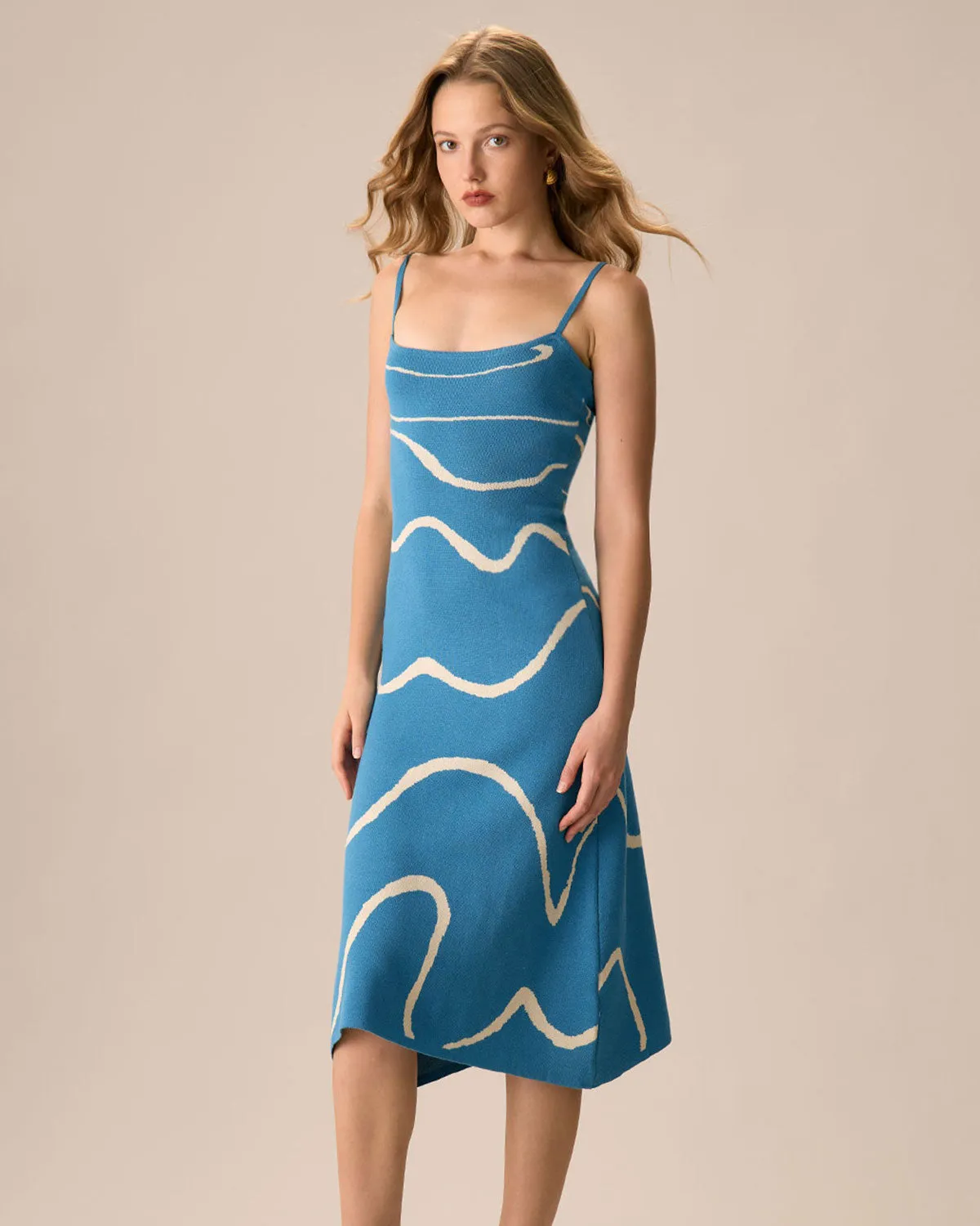 The Blue Wave Mermaid Hem Knit Midi Dress