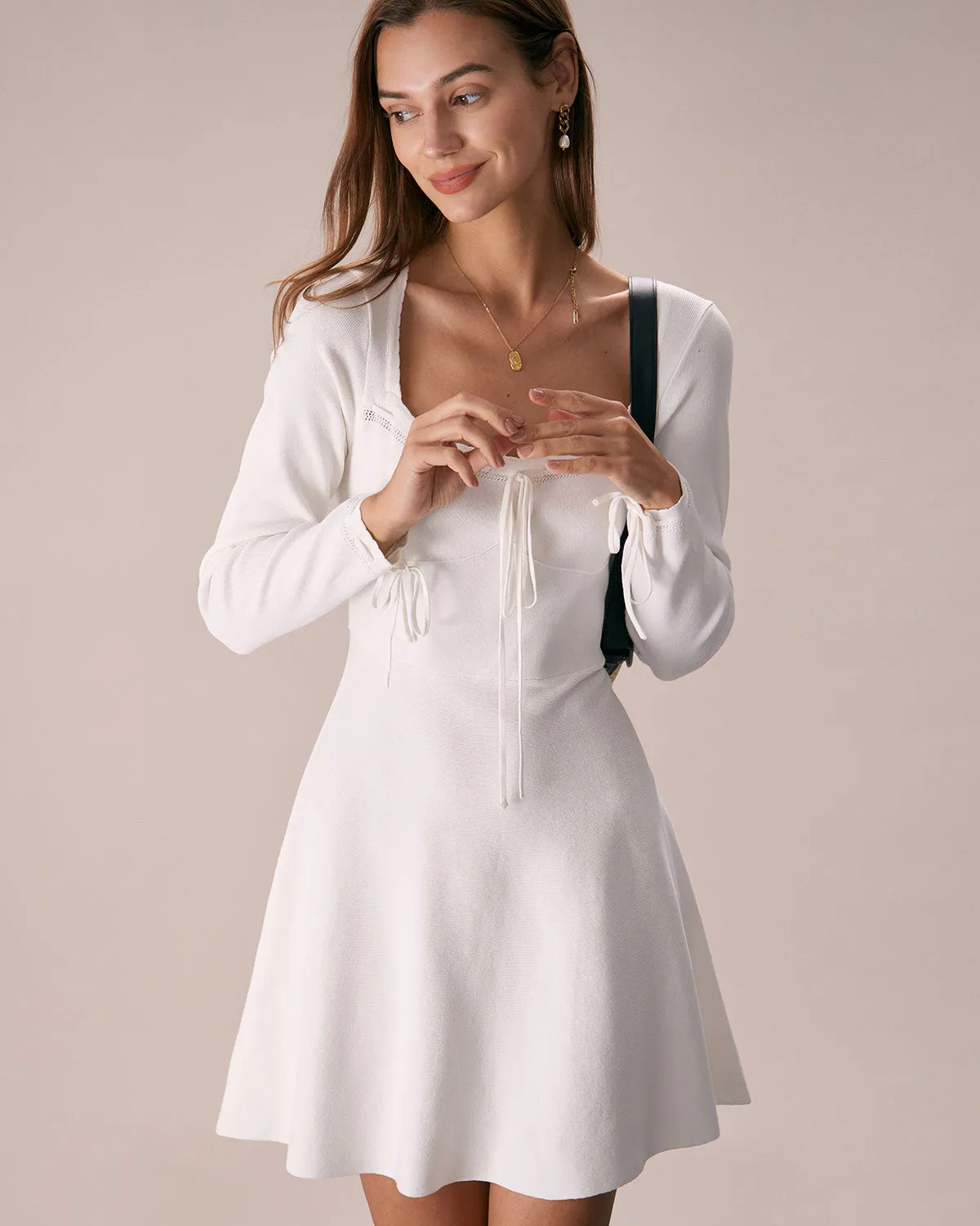 The White Square Neck Sweater Mini Dress